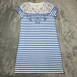 Vineyard Vines Dress Womens Small Blue White Striped Scarf Print Preppy Nautical